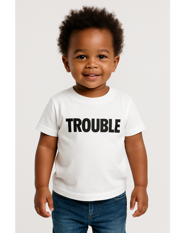 Trouble Series T-Shirt for Kids - White
